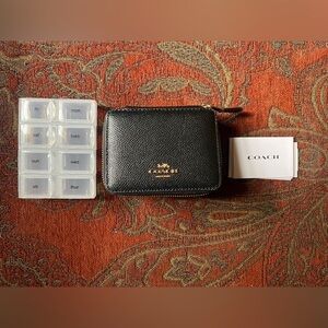 COACH Black Crossgrain Leather Daily Pill Box NWT